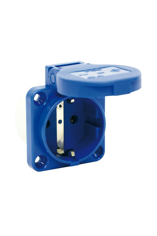 Háztartási dugalj beépíthető 2P+E +csapófedél 16A 3P 250V műanyag 50x50mm kék egyenes S-Nova PCE - 105-0b