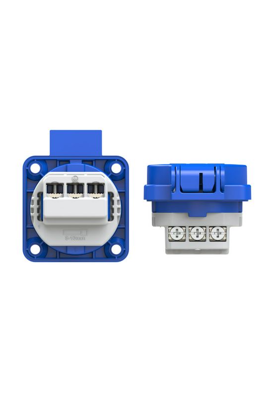 Háztartási dugalj beépíthető 2P+E +csapófedél 16A 3P 250V műanyag 50x50mm kék egyenes S-Nova PCE - 105-0b