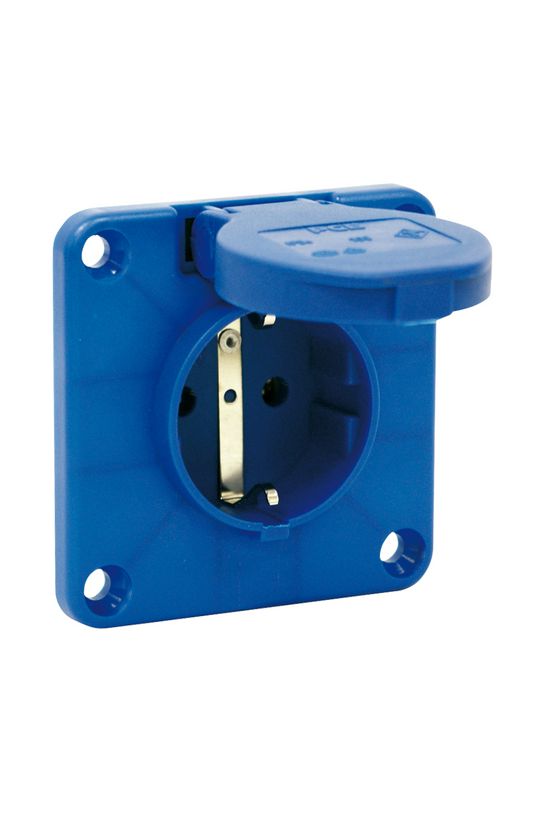 Háztartási dugalj beépíthető 2P+E +csapófedél 16A 3P 250V műanyag 75x75mm kék egyenes P-Nova+ PCE - 109-8b