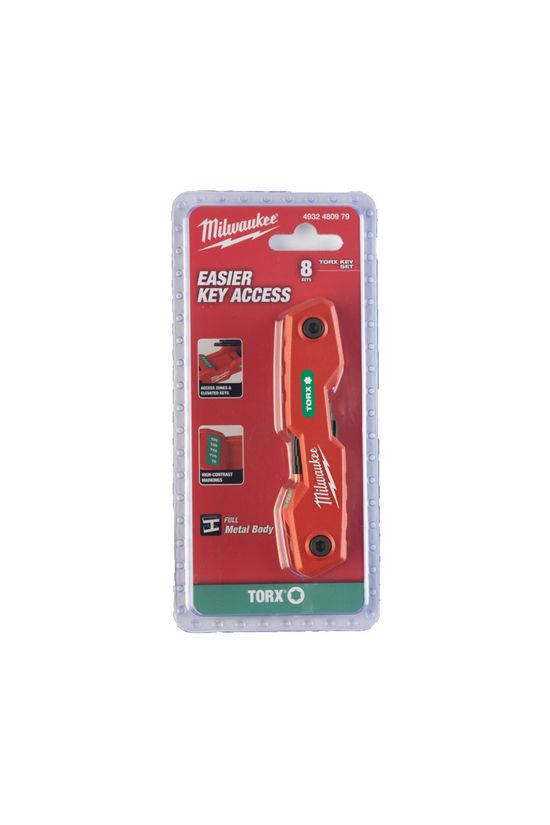 Imbuszkulcs készlet Torx T9-T40 kihajtható 9-40mm 8db-os kihajtható tartó piros Milwaukee - 4932480979