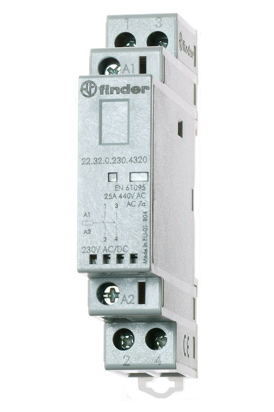 Installációs kontaktor sorolható 25A 250-440V AC 1-z 1-ny 230V AC/DC-műk 22.32.0.230.4520 FINDER - 223202304520