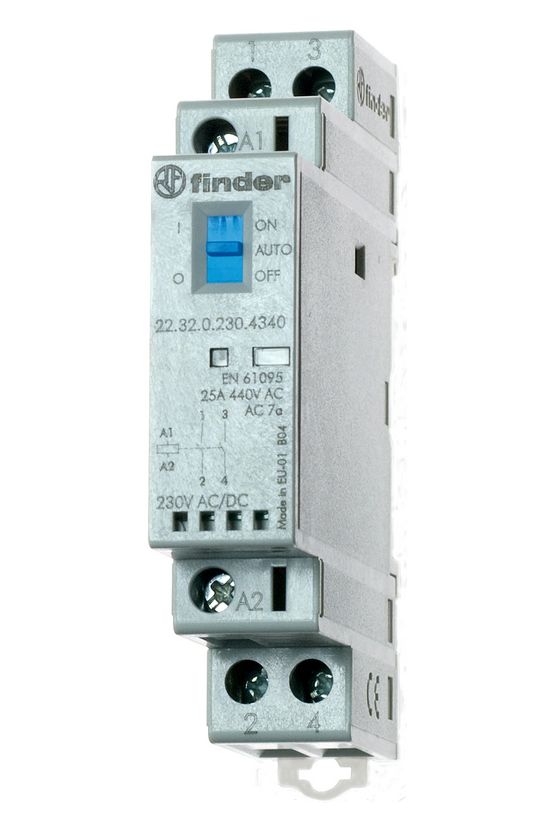 Installációs kontaktor sorolható 25A 250-440V AC 1-z 1-ny 24V AC/DC-műk 22.32.0.024.4540 FINDER - 223200244540