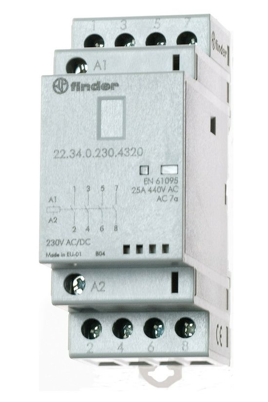 Installációs kontaktor sorolható 25A 250-440V AC 4-z 230V AC/DC-műk 2mod 22.34.0.230.4320 FINDER - 223402304320