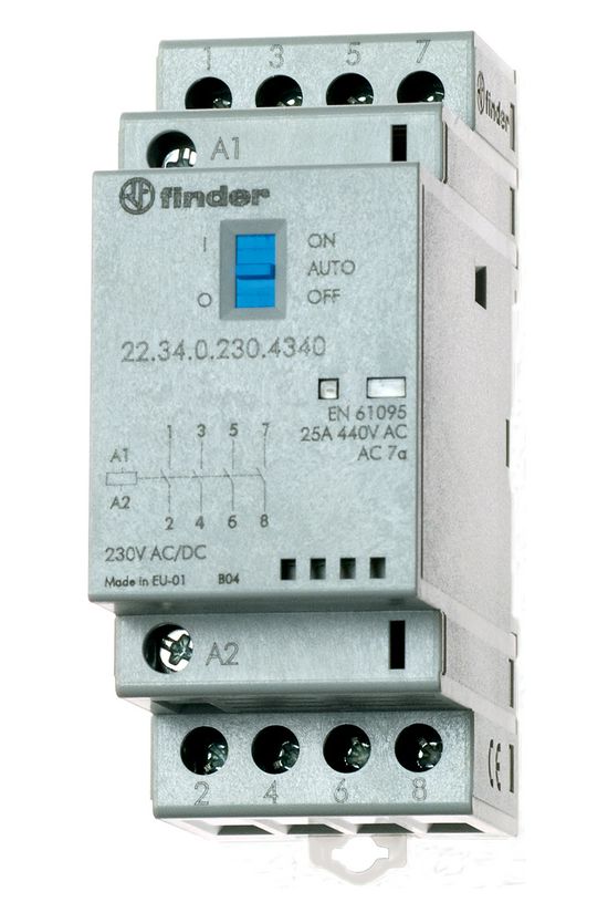 Installációs kontaktor sorolható 25A 250-440V AC 4-z 24V AC/DC-műk 2mod 22.34.0.024.4340 FINDER - 223400244340