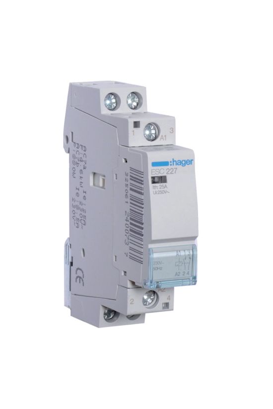 Installációs kontaktor sorolható 25A 250V AC 1-z 1-ny 230V AC-műk 1mod Hager - ESC227