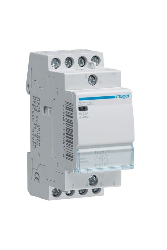 Installációs kontaktor sorolható 25A 400V AC 4-z 230V AC-műk 2mod Hager - ESC425