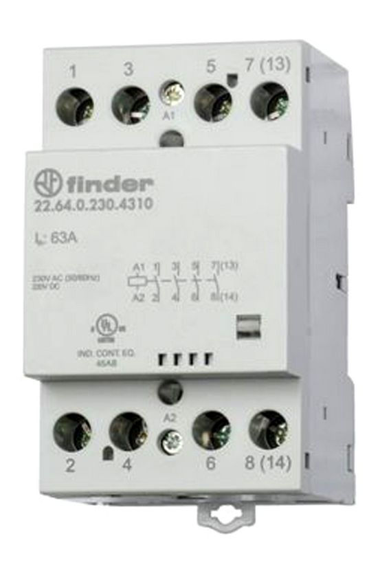 Installációs kontaktor sorolható 63A 440V AC 4-z 230V AC/DC-műk 3mod 22.64.0.230.4310 FINDER - 226402304310