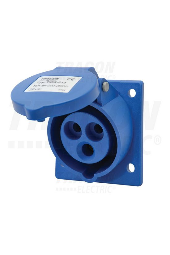 Ipari dugalj beépíthető 2P+E 16A 230V(50+60Hz) kék ferde IP44 műanyag 6h-pozíció csavaros TRACON - TICS-313