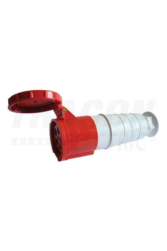 Ipari dugalj lengő 3P+N+E 63A 400V(50+60Hz) piros egyenes IP67 műanyag 6h-pozíció csavaros TRACON - TICS-235