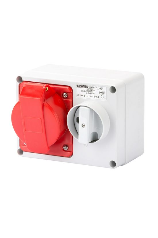 Ipari dugalj ráépíthető 3P+N+E mechanikai reteszelés 32A IP44 380-415V(50+60Hz) piros IB GEWISS - GW66020