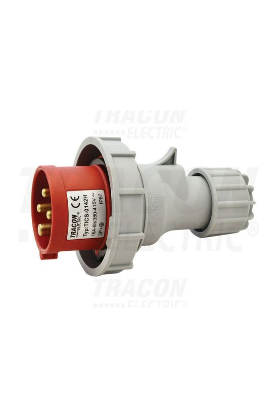 Ipari dugvilla lengő 3P+E 16A 400V(50+60Hz) piros IP67 műanyag csavaros 6h-pozíció TRACON - TICS-0142H