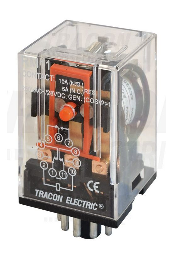 Ipari relé 3A/230VAC/28VDC 3v dugaszolós 110V50Hz monostabil IP20 TRACON - RM11-110AC