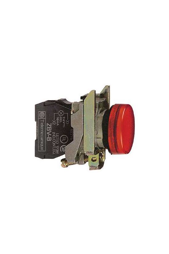 Jelzőlámpa komplett fém d22 1x LED piros 24V AC/DC kerek lapos Harmony XB4 Schneider - XB4BVB4