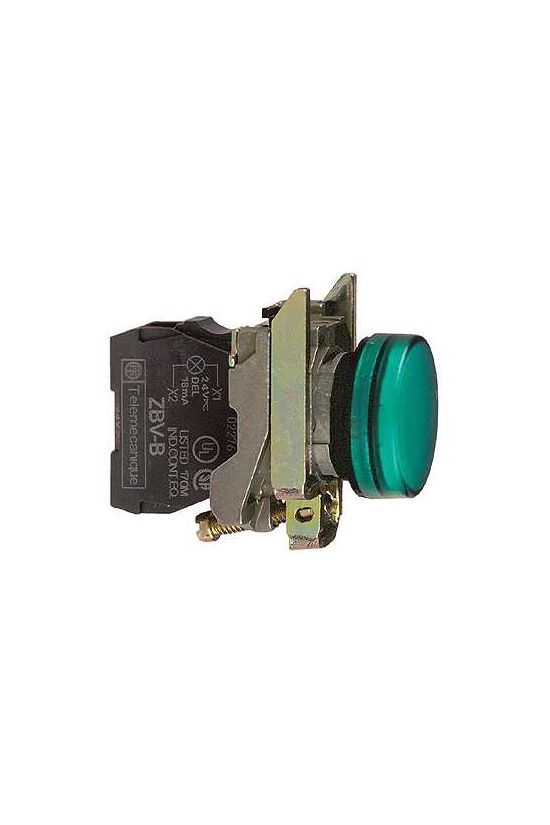 Jelzőlámpa komplett fém d22 1x LED zöld 24V AC/DC kerek lapos fényforrással Harmony XB4 Schneider - XB4BVB3