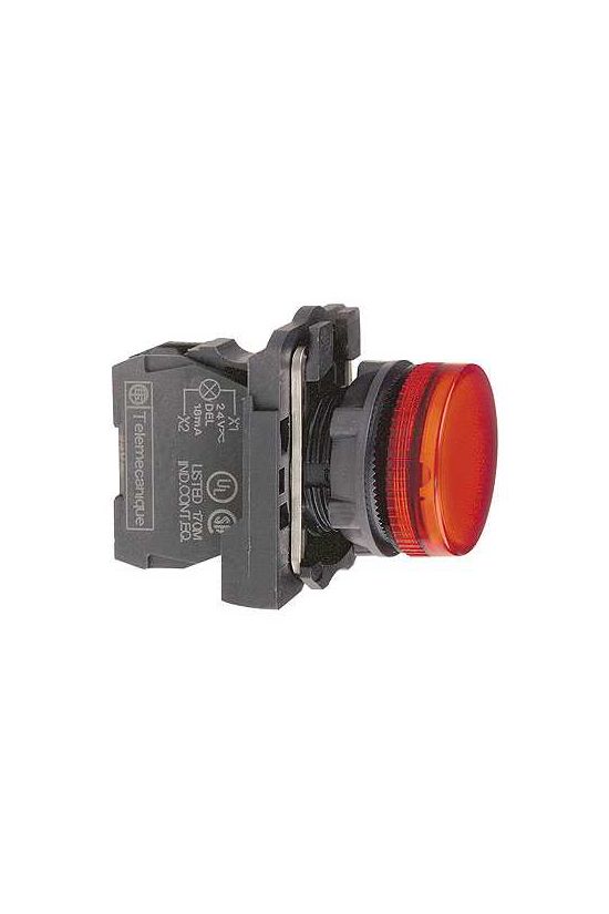 Jelzőlámpa komplett műa. d22 1x BA9s piros 0-250V AC/DC kerek lapos Harmony XB5 Schneider - XB5AV64