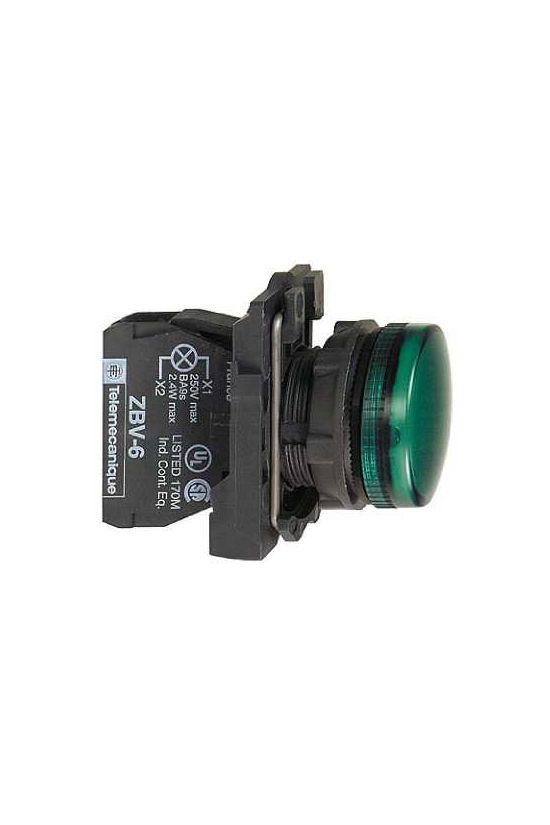 Jelzőlámpa komplett műa. d22 1x LED zöld 24V AC/DC kerek lapos Harmony XB5 Schneider - XB5AVB3