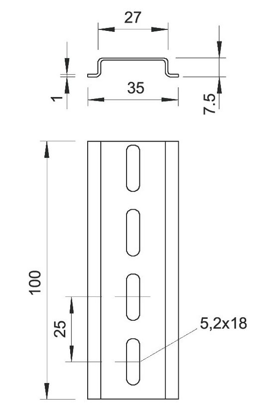 Kalapsín DIN TS35/7,5 szalaghorganyzott galvanizált acél 2000mm 2069 L 2M FS OBO-BETTERMANN - 1115804