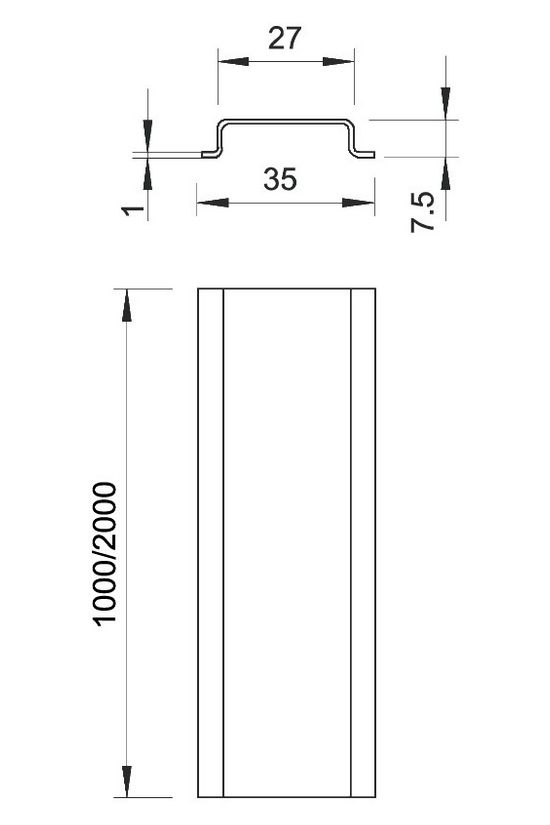 Kalapsín DIN TS35/7,5 szalaghorganyzott galvanizált acél 2000mm 7.5mm x 2069 2M FS OBO-BETTERMANN - 1115626