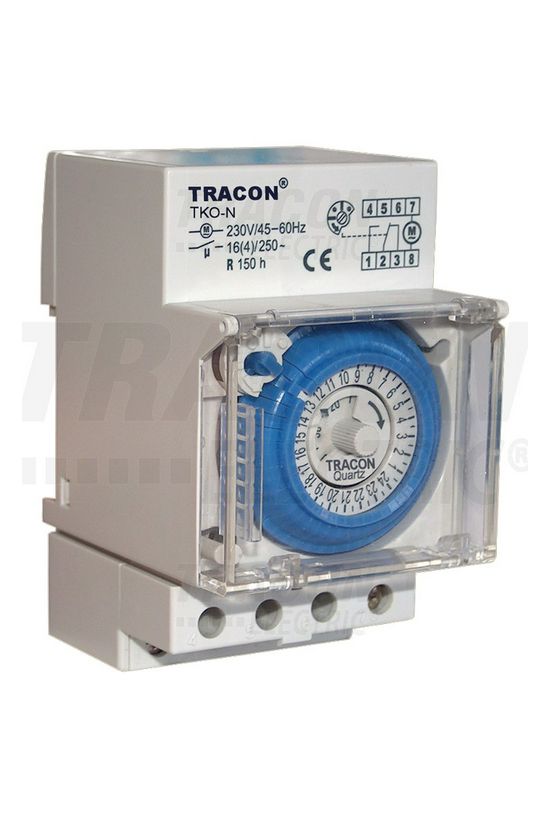 Kapcsolóóra sorolható analóg kvarc 48csatorna napi 3M 16A kalapsínre TRACON - TKO-N