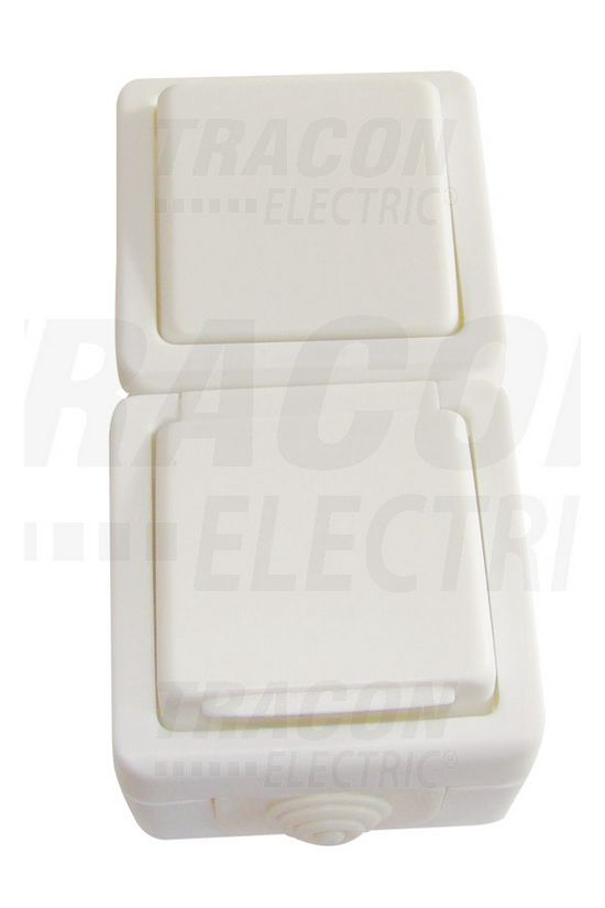 Kapcsolós dugalj 106+162 falonkívüli fehér IP54 függőleges műanyag TRACON - TR-PH08V