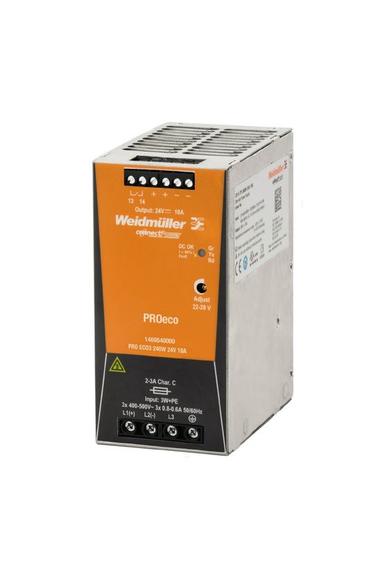 Kapcsolóüzemű DC tápegység 320-575VAC-be 450-800VDC-be 24VDC-ki PRO ECO3 240W 24V 10A Weidmüller - 1469540000