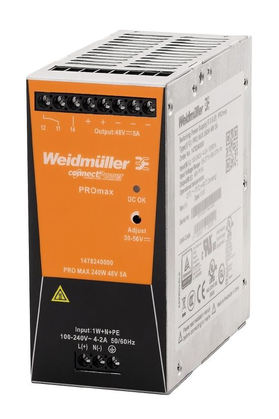 Kapcsolóüzemű DC tápegység 85-264VAC-be 80-370VDC-be 24VDC-ki PRO MAX 240W 24V 10A Weidmüller - 1478130000
