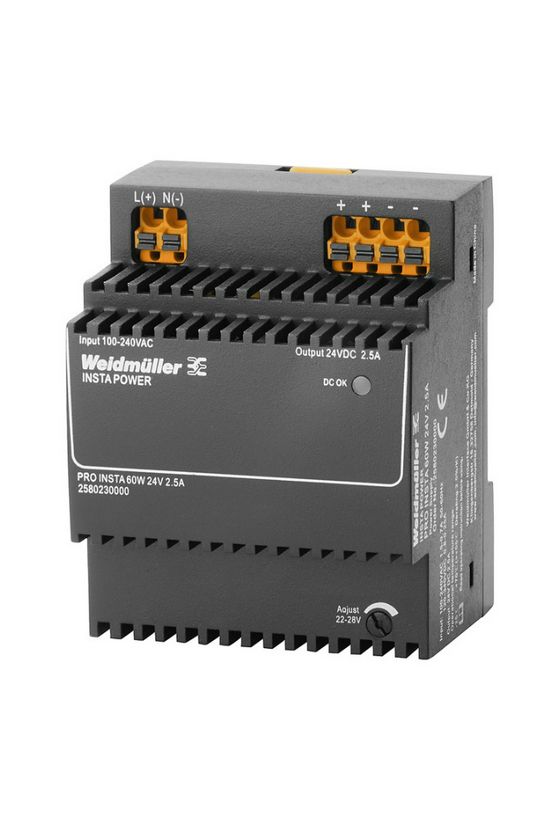 Kapcsolóüzemű DC tápegység sorolható 100-240VAC-be 120-340VDC-be 2.5A/ 60W PRO INSTA Weidmüller - 2580230000