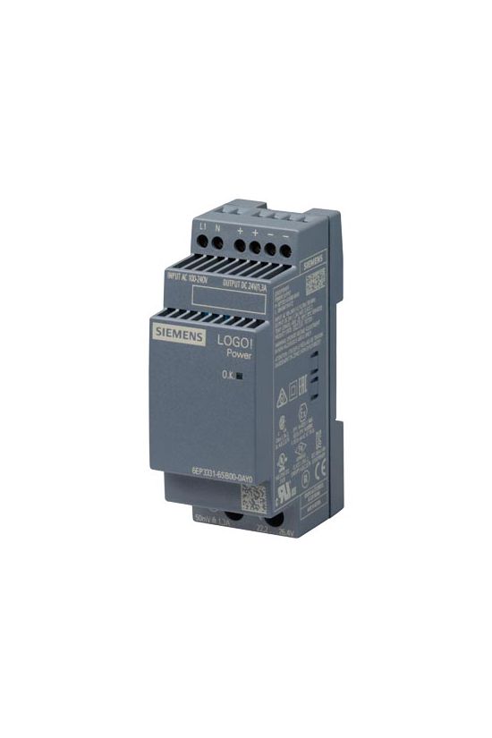 Kapcsolóüzemű DC tápegység stabilizált 240VAC-be 24VDC-ki 1.3A-ki 31.2W LOGO!Power SIEMENS - 6EP3331-6SB00-0AY0