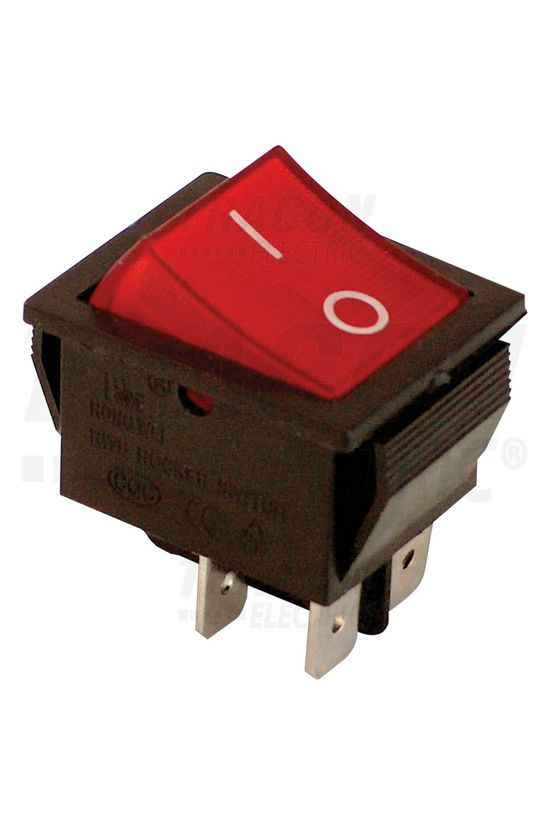 Készülékkapcsoló 0-I billentyűs 2P 16A 250V jelzőlámpa lapos sarus karmos TRACON - TES-42