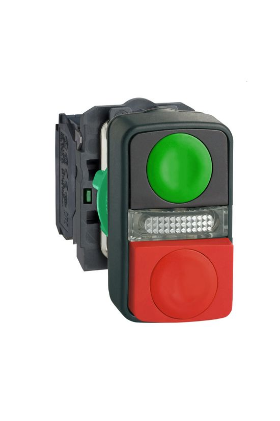 Kettős nyomógomb komplett műa. d22 I/jelzőlámpa/O világító piros/zöld magas Harmony XB5 Schneider - XB5AW73731B5