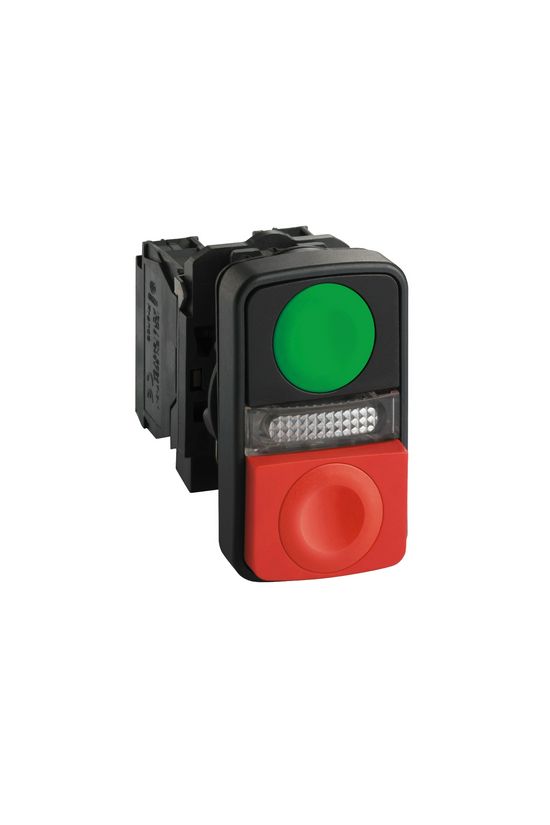 Kettős nyomógomb komplett műa. d22 I/jelzőlámpa/O világító piros/zöld magas Harmony XB5 Schneider - XB5AW73731M5