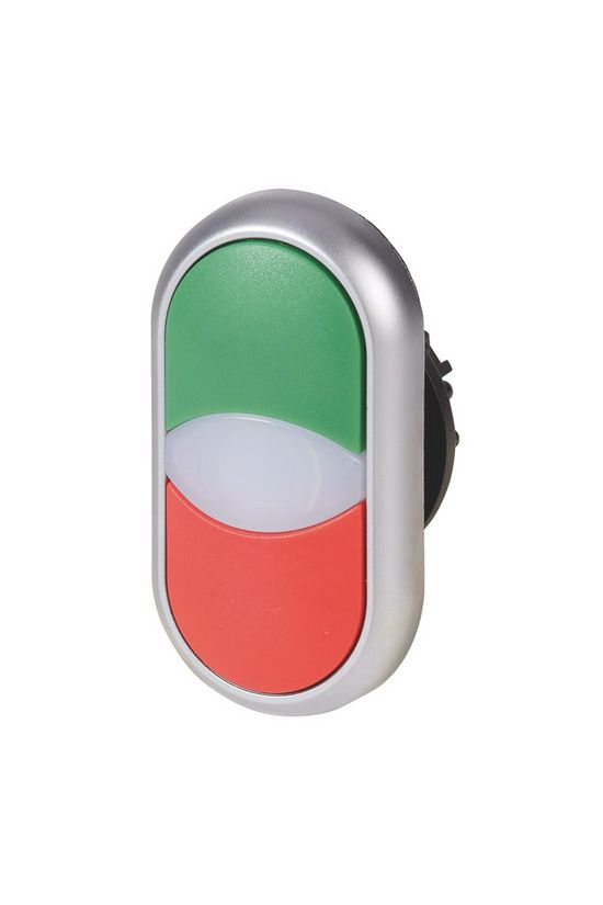 Kettős nyomógombfej műanyag d22 jelzőlámpával világító lapos kerek visszaugró M22-DDL-GR EATON - 216698