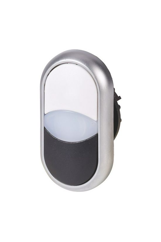 Kettős nyomógombfej műanyag d22 jelzőlámpával világító lapos kerek visszaugró M22-DDL-WS EATON - 216704