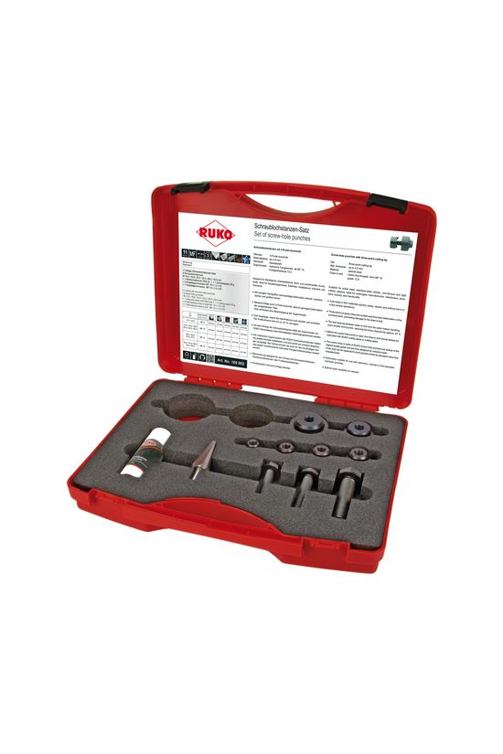 Kézi lyukasztókészlet max.4mm-lemezhez csapágyas acél-hoz 6bélyeggel 15.2-32mm 9-21PG 3 RUKO - 109002K