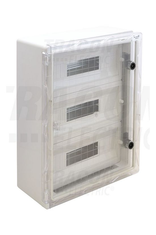 Kiselosztó maszkos PE/N-sín műanyag 3x 17M falonkívüli szürke IP65 átlátszó teli ajtó TME TRACON - TME504018MT