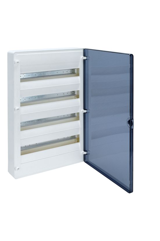 Kiselosztó PE/N-sínnel 63A 4x 18M falonkívüli fehér IP40 átlátszó teli ajtó Golf Hager - VS418TD