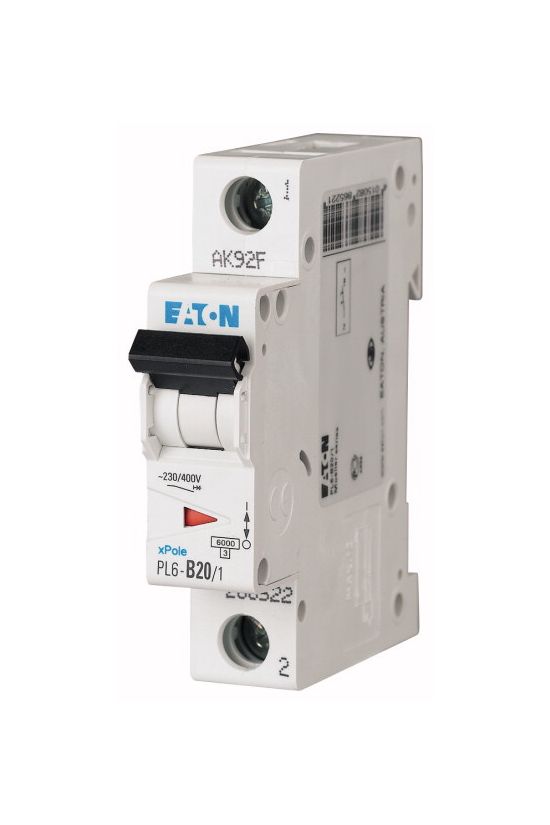 Kismegszakító 1P 20A B-jelleg 230V AC 6kA/60898 1M PL6-B20/1 EATON - 286522