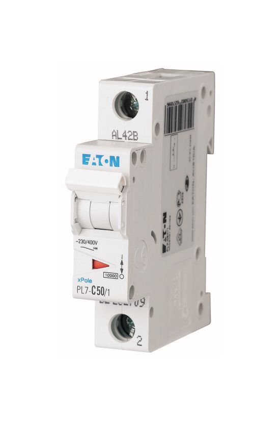 Kismegszakító 1P 50A C-jelleg 230V AC 10kA/60898 PL7-C50/1 EATON - 262709