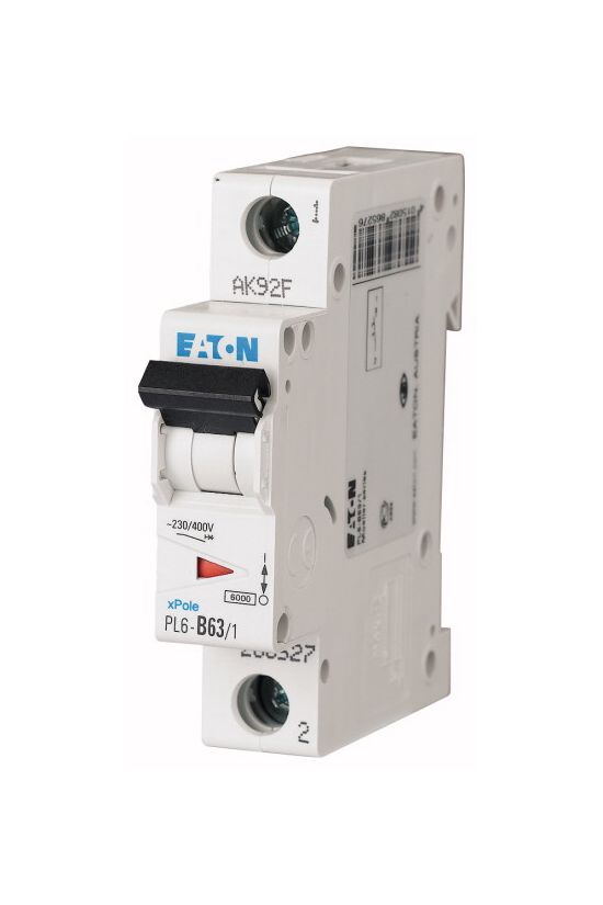 Kismegszakító 1P 63A C-jelleg 230V AC 6kA/60898 1M PL6-C63/1 EATON - 286539
