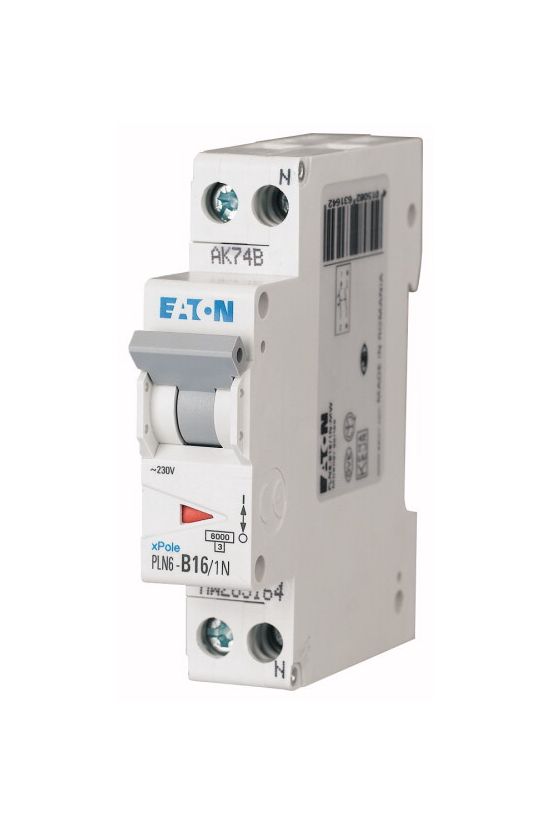 Kismegszakító 1P+N 16A B-jelleg 230V AC 6kA/60898 PLN6-B16/1N-DE EATON - 263272