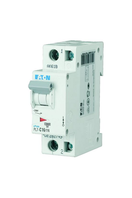 Kismegszakító 1P+N 16A C-jelleg 230V AC 10kA/60898 PL7-C16/1N EATON - 262749