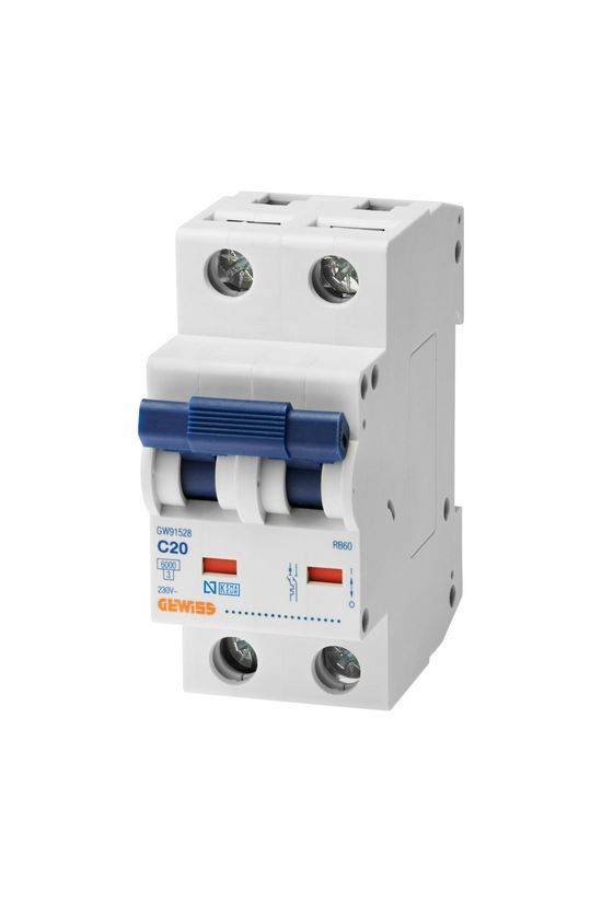 Kismegszakító 1P+N 16A C-jelleg 500V AC 6kA/60898 6kA/60947 2M RB60 GEWISS - GW91547