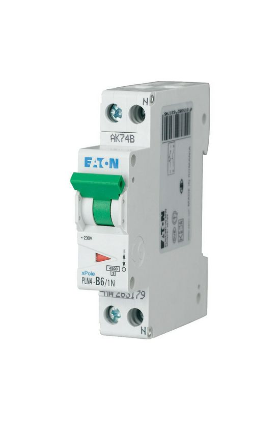 Kismegszakító 1TE 1P+N 6A C-jelleg 230V AC 4.5kA/60898 4.5kA/60898 1M HLN-C6/1N xPole Home EATON - EP-501058