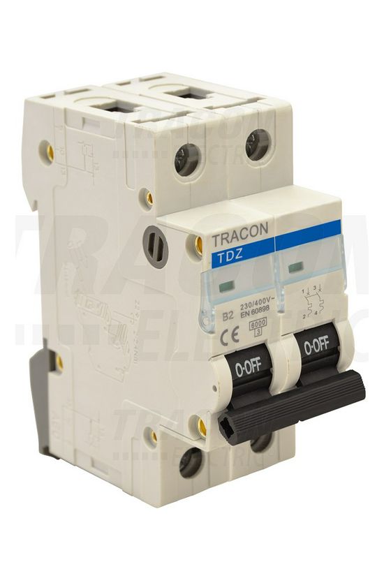 Kismegszakító 2P 10A B-jelleg 400V AC 6kA/60898 TDZ TRACON - TDZ-2B-10