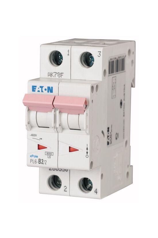 Kismegszakító 2P 2A C-jelleg 400V AC 6kA/60898 2M PL6-C2/2 EATON - 286562