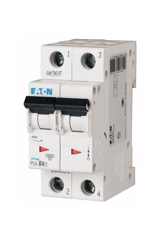 Kismegszakító 2P 4A C-jelleg 400V AC 6kA/60898 2M PL6-C4/2 EATON - 286563