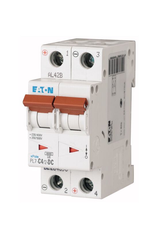 Kismegszakító 2P 4A C-jelleg 48V DC 10kA/60898 PL7-C4/2-DC EATON - 264898