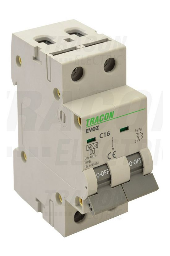 Kismegszakító 2P 6A C-jelleg 400V AC 6kA/60898 2M EVOZ TRACON - EVOZ2C6