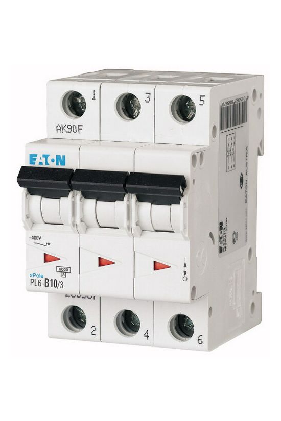 Kismegszakító 3P 10A B-jelleg 400V AC 6kA/60898 3M PL6-B10/3 EATON - 286587