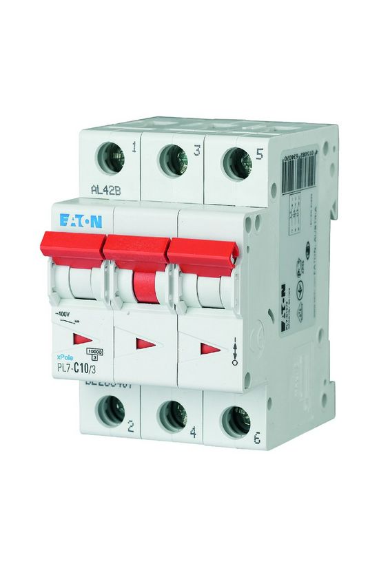 Kismegszakító 3P 10A C-jelleg 400V AC 10kA/60898 3M PL7-C10/3 EATON - 263407